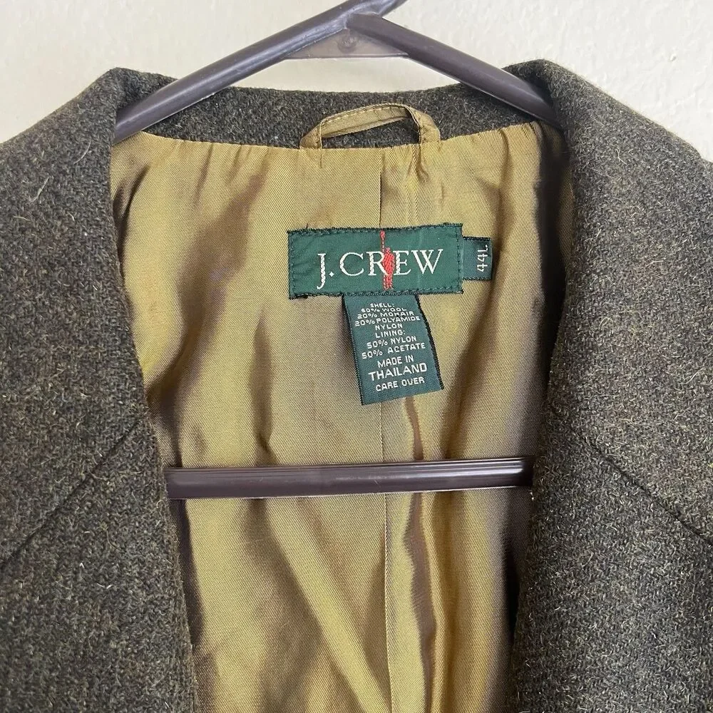 Vtg J Crew Blazer‎ Mens Sz 44L Olive Sport Coat Button Wool Mohair 90s Oarsman